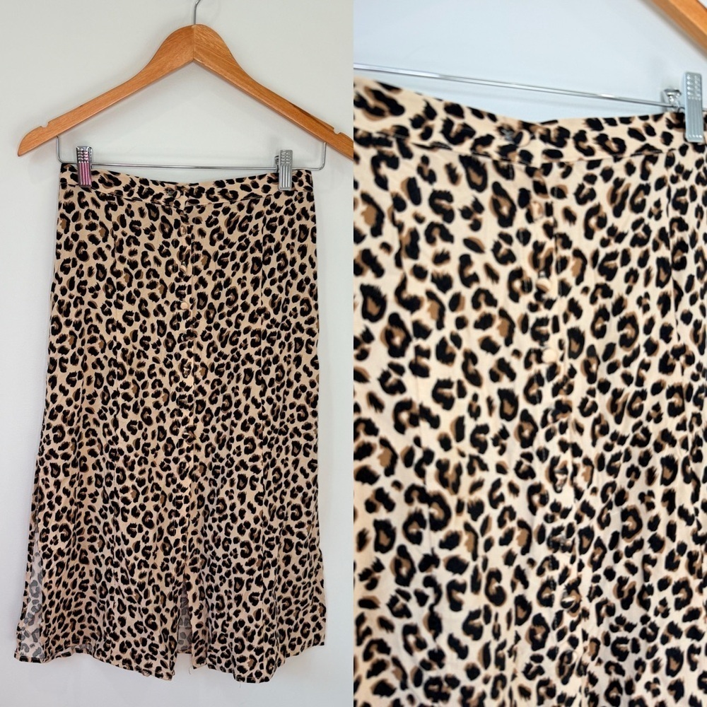 Divided Leopard Brown Maxi Side Slit Button Up Skirt